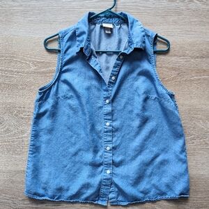 Blue button up Sleeveless Blouse